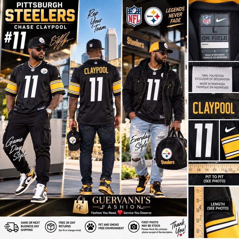Nike Men's Pittsburgh Steelers Chase Claypool #11 NFL Football Jersey Black Sz L